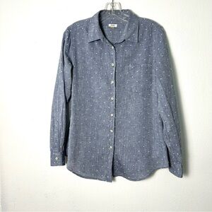 Fossil Womens Shirt Blouse Top Swiss Dot Linen Blend Button Down Long Sleeves M